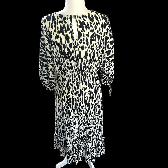 Animal Print Dress Women Extra Large XL High Low Frayed Hem Rayon V-neck Keyhole - Picture 2 of 14